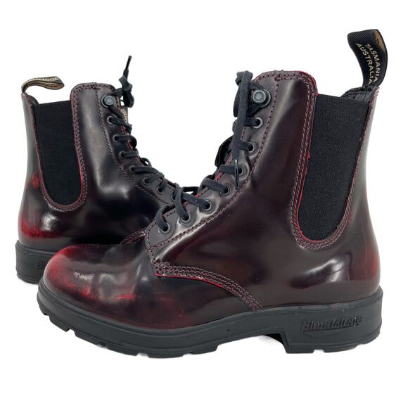 Blundstone Shoes - Blundstone 2220 Boots Bordeaux Brush Lace Up Chelsea Red Black Shoes Size AU 4.5